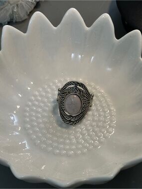 Silver-Tone White Stone Statement Ring